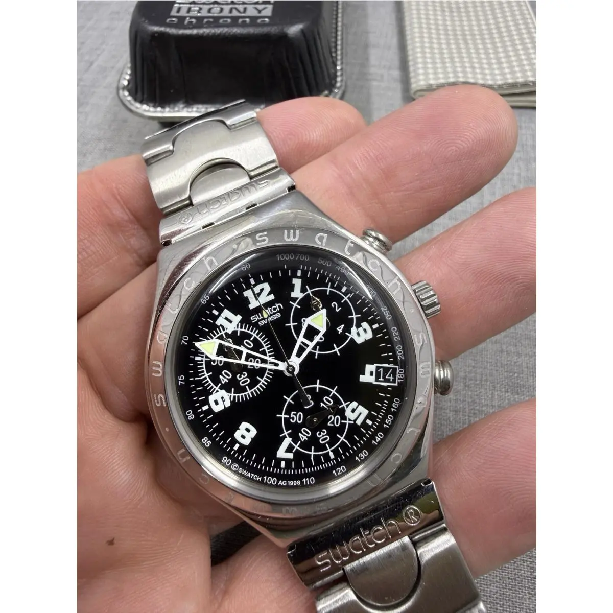 Vintage 1999 Swatch Irony Chrono Cadmos Black Dial Watch YCS409G