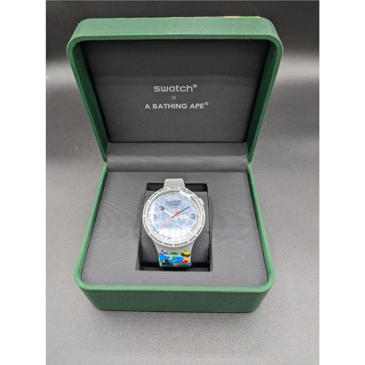 Swatch X A Bathing Ape Big Bold Gray Camo Men`s Watch SO27Z710 Complete