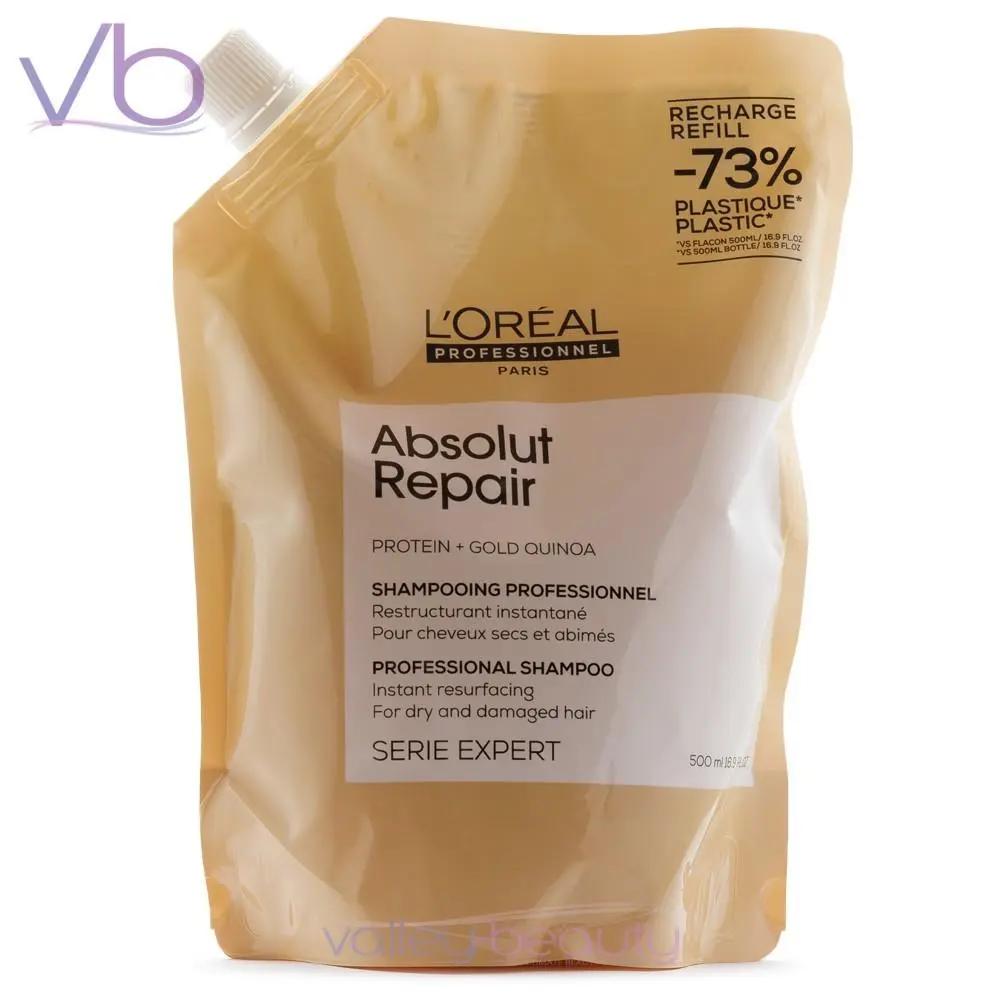 L`oreal Absolut Repair Protein + Gold Quinoa Shampoo Refill Pouch 500ml