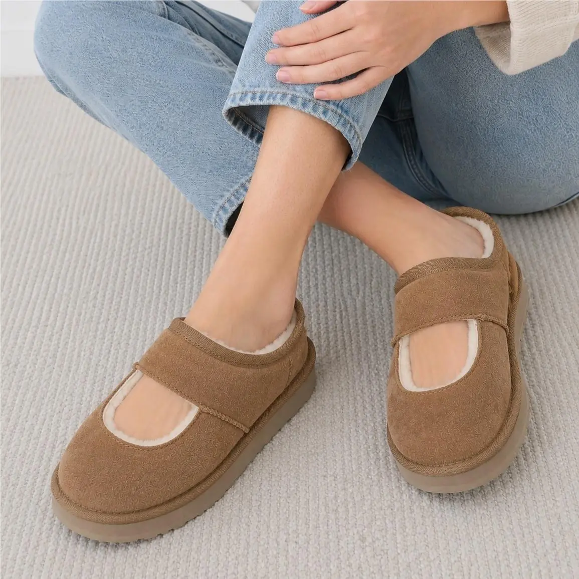 Ugg Bea Mary Jane Chestnut Suede Slippers 1166552K Kids Size 6 Women`s Size 8