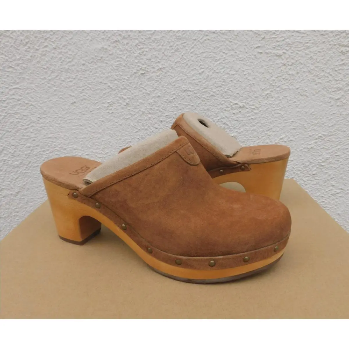 Ugg Abbie Chestnut Suede/ Wool 3 Clogs Heels Women US 5/ Eur 36