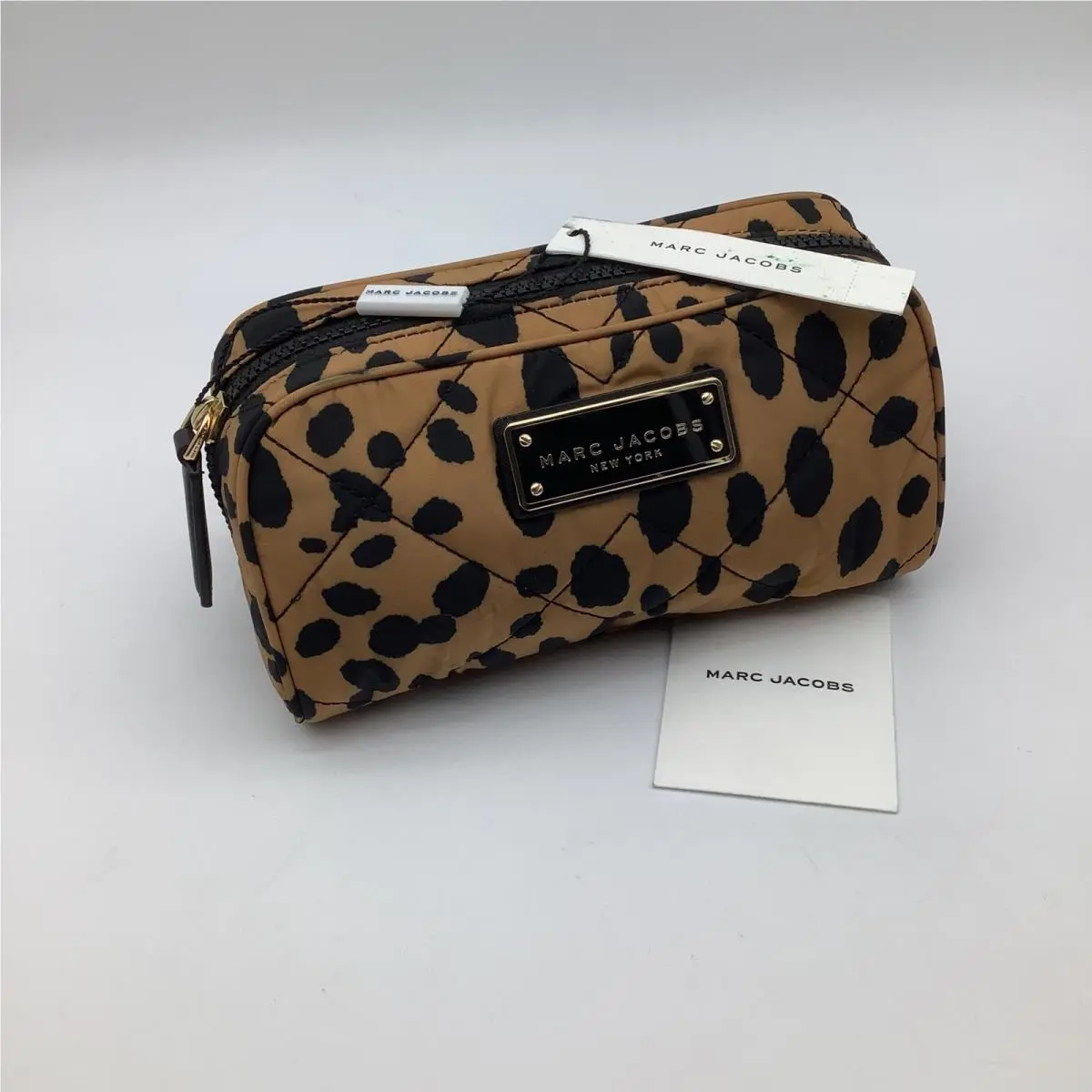 Marc Jacobs Leopard Print Quilted Nylon Cosmetic Pouch Bag Black Multi