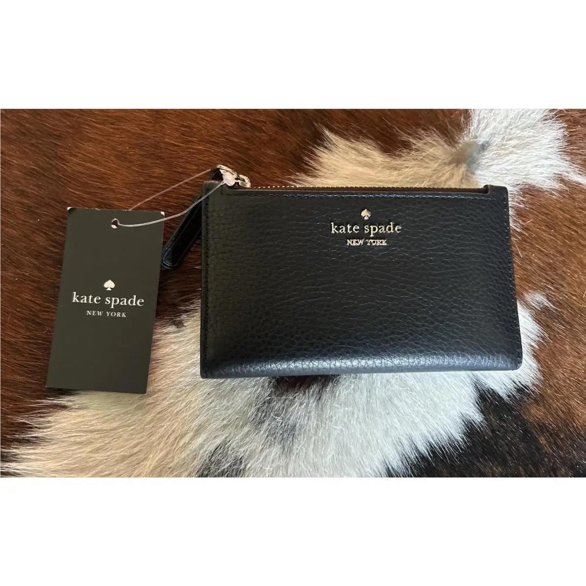 Kate Spade Small Slim Bifold Wallet In Black Pebbles Leather NWT$129