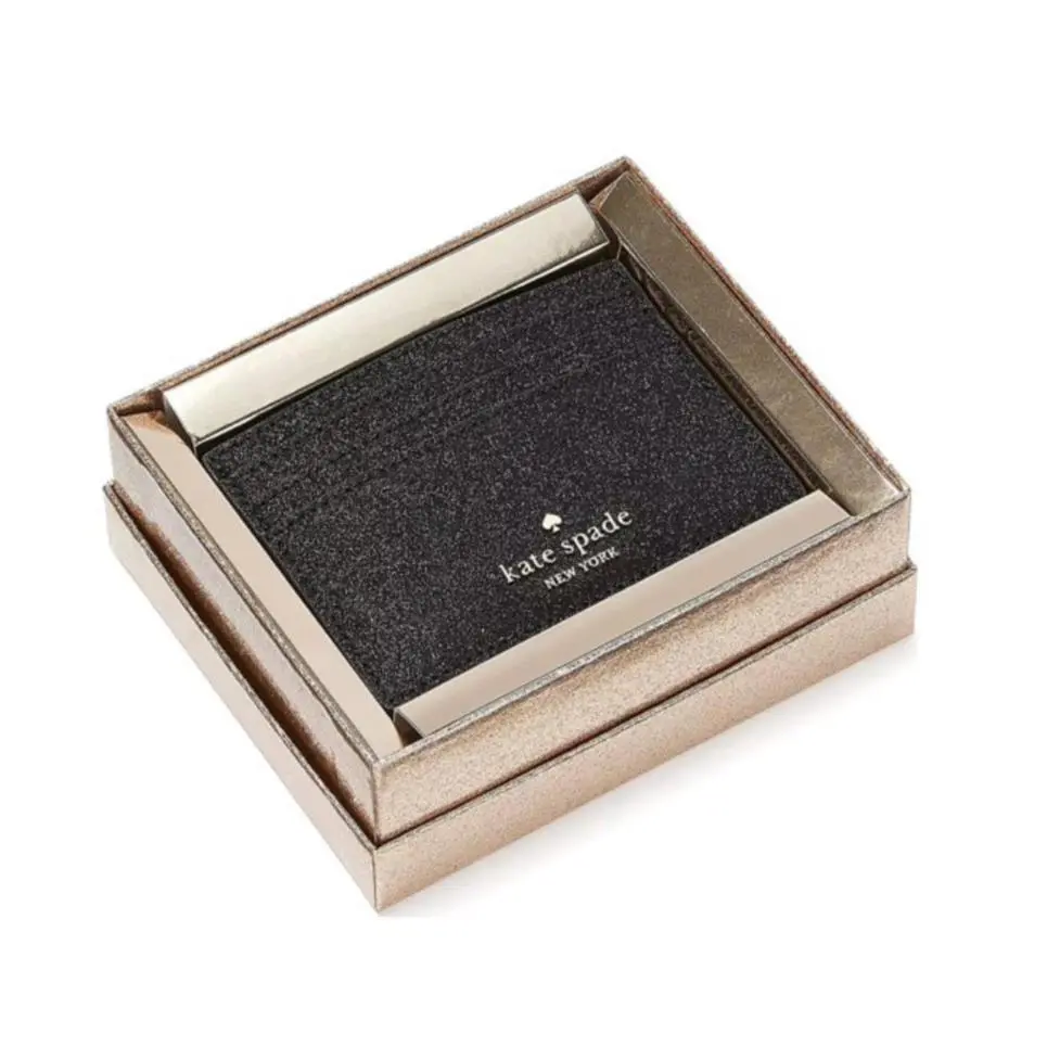 New Kate Spade New York Glimmer Small Slim Card Holder Black Glitter KE448 - Black
