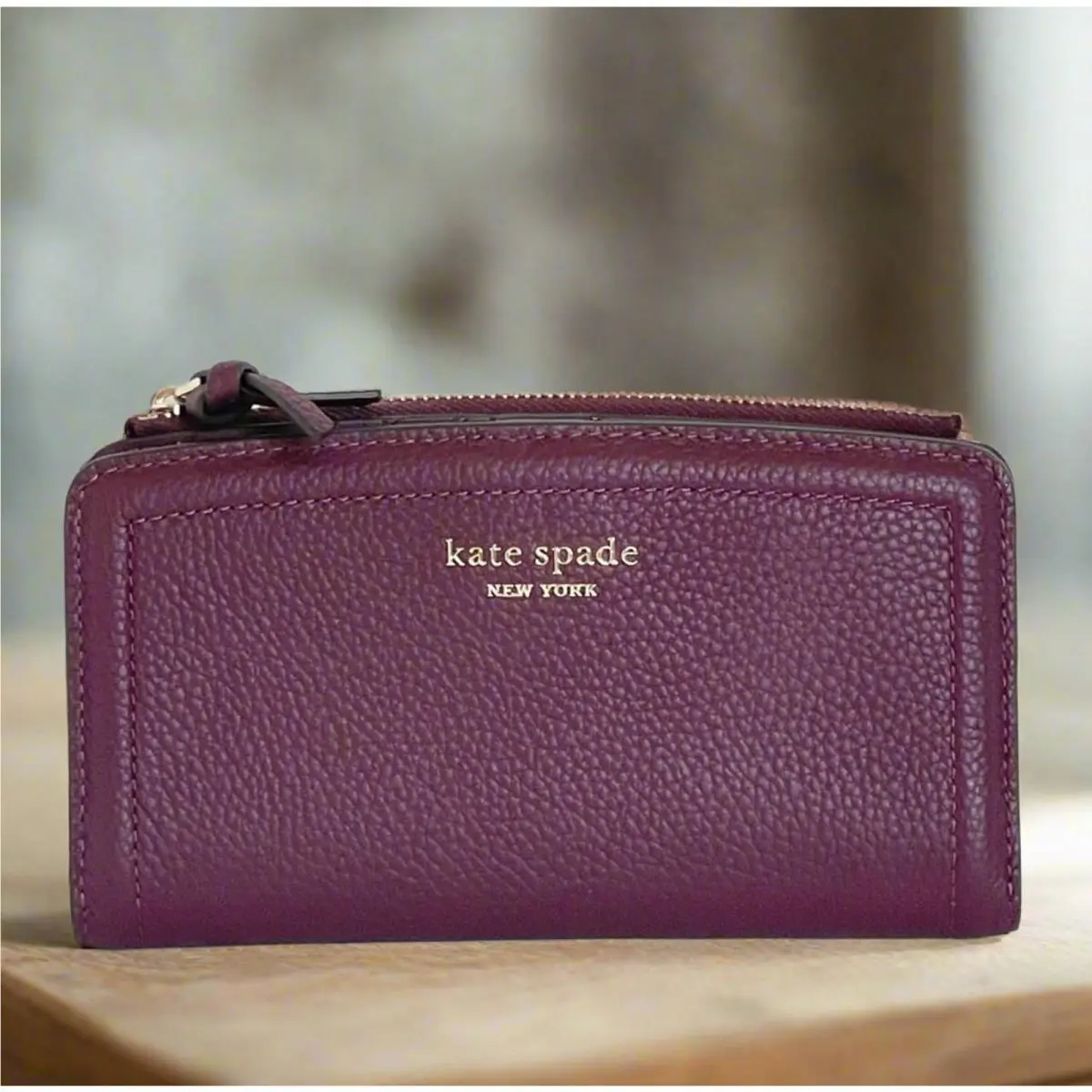 Kate Spade Knott Slim Bifold Wallet Cherry Red Leather Snap Zip Card Holder