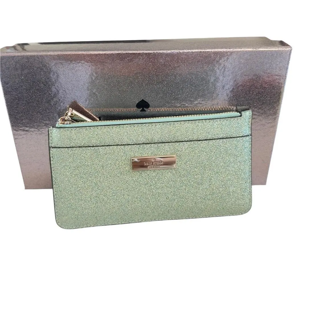 Kate Spade Kenzie Boxed Glitter Large Slim Card Holder Seawater