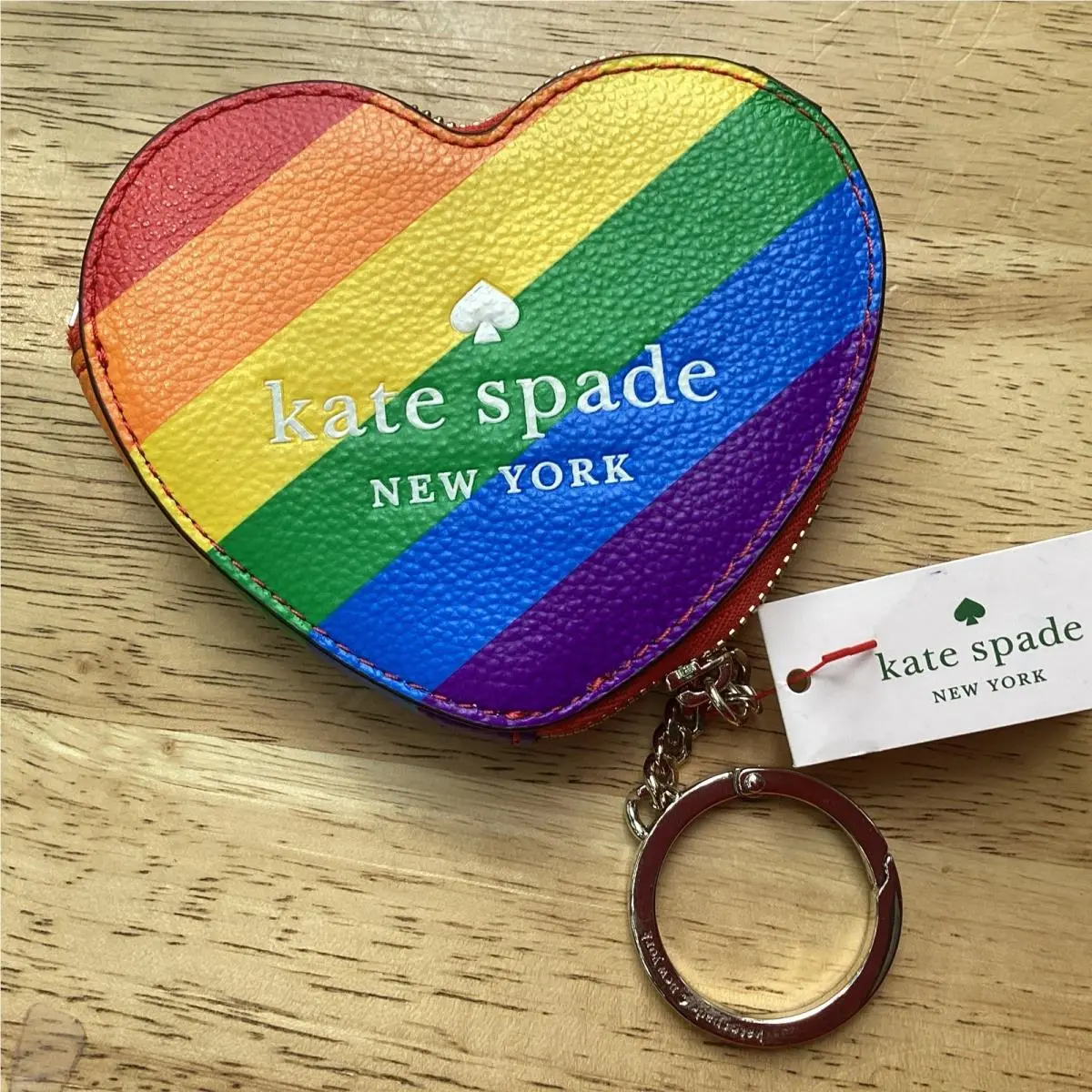 Kate Spade New York Rainbow Heart Key Chain Coin Purse New