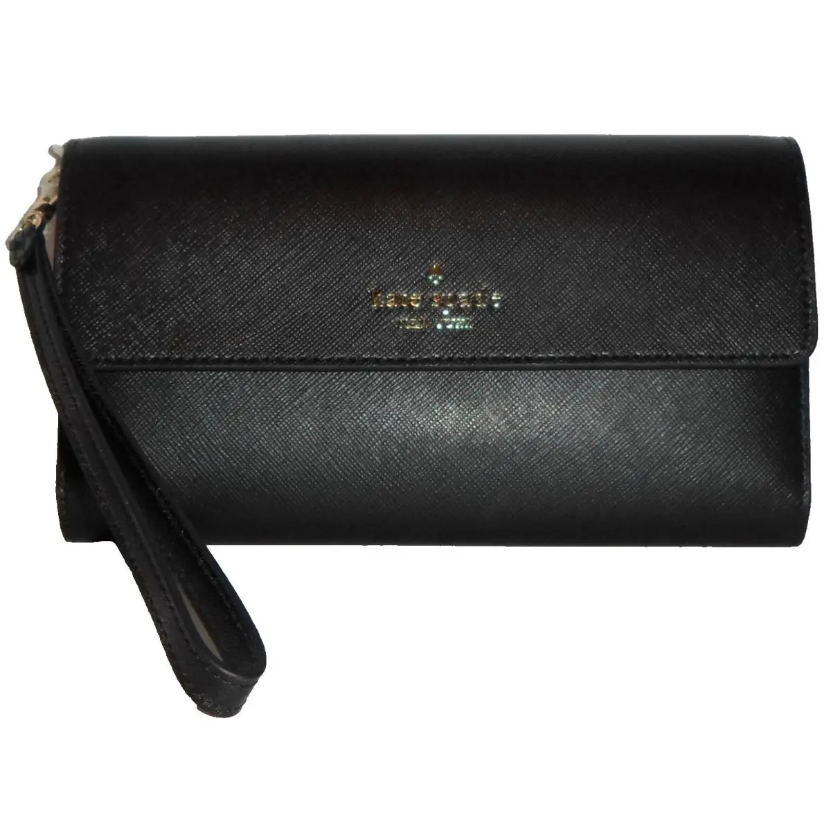 Kate Spade Madison Black Saffiano Leather Flap Trifold Wallet Wristlet