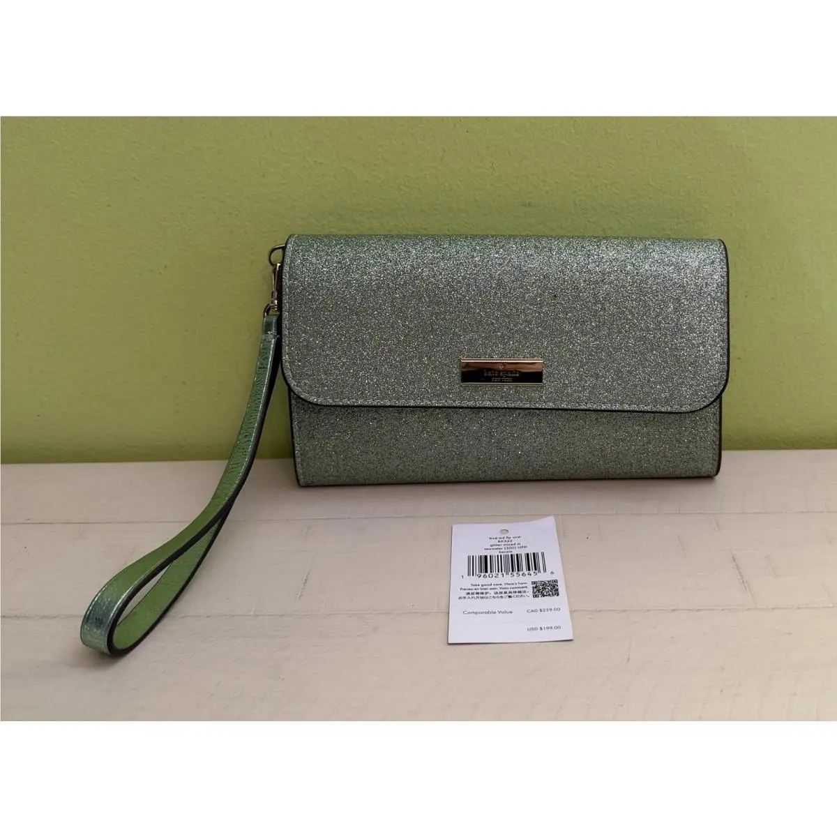 Kate Spade KK332 Kenzie Medium Flap Wristlet Glitter Seawater