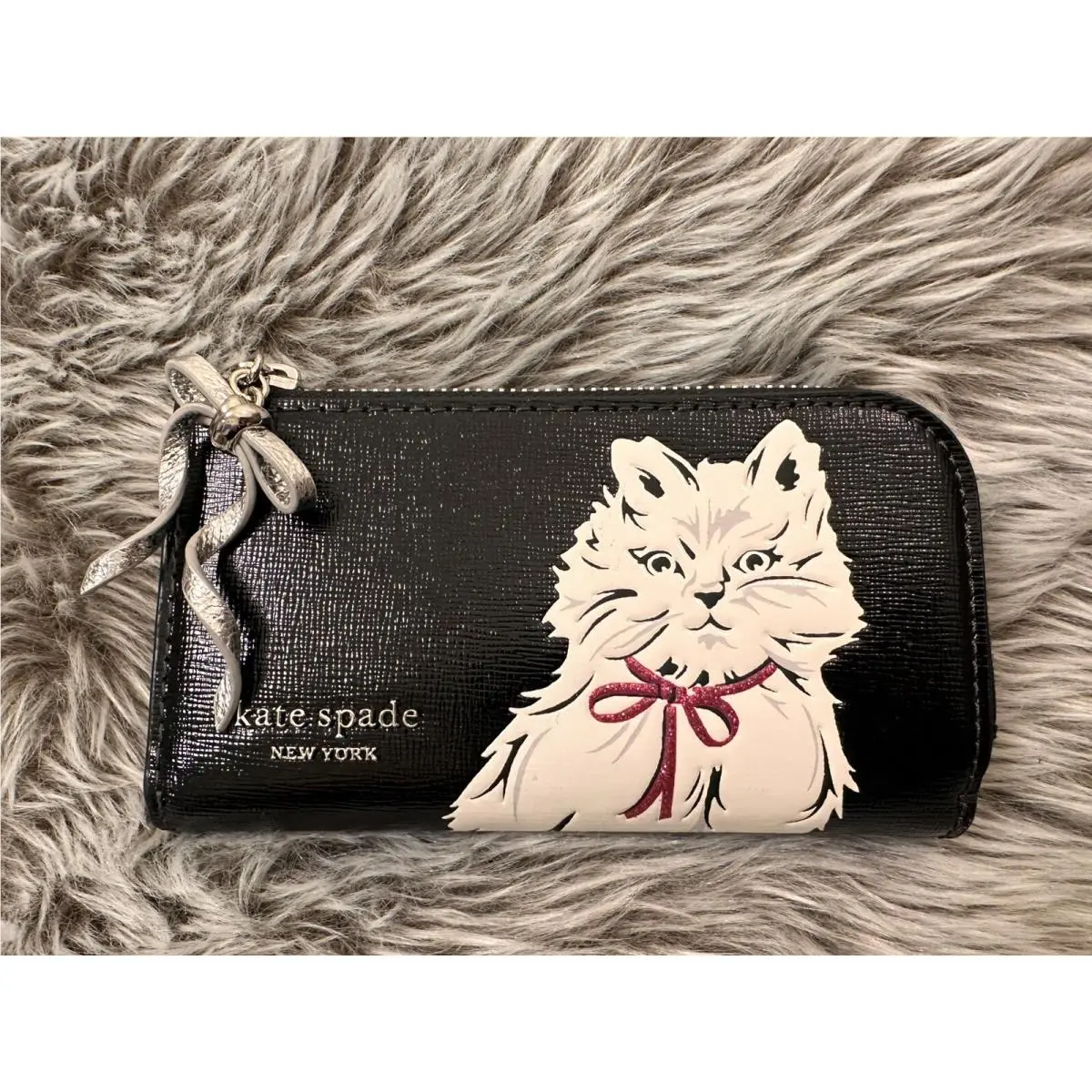 Kate Spade Whiskers Saffiano Leather SM Slim Bifold Wallet - Black/multi Cat