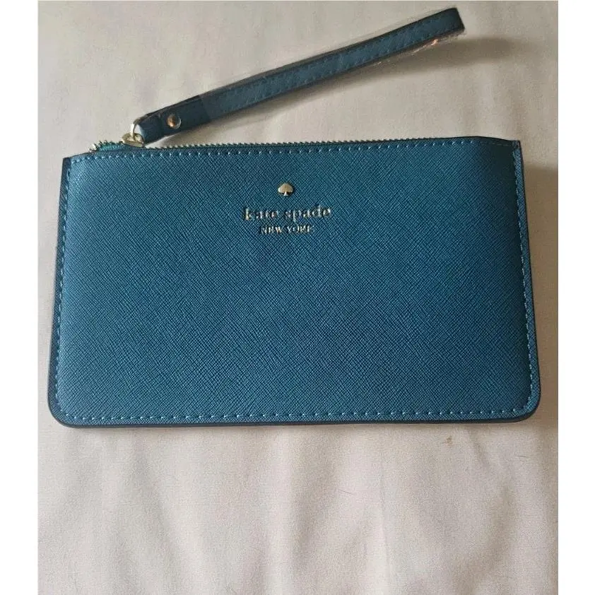 New W Tags Kate Spade New York Wallet Wristlet Clutch Teal Leather 98689249028
