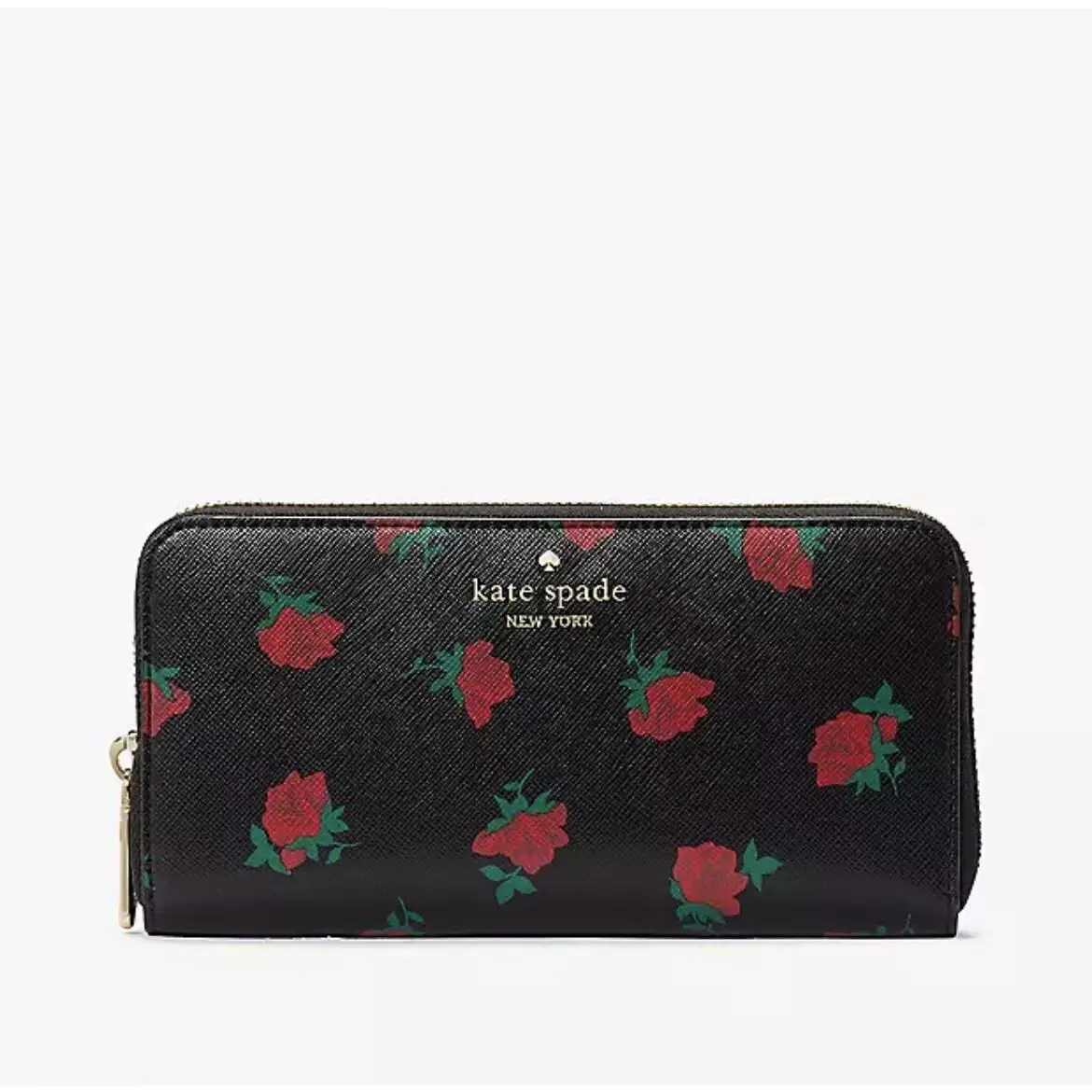 New Kate Spade Madison Rose Toss Printed Large Continental Wallet Black Multi