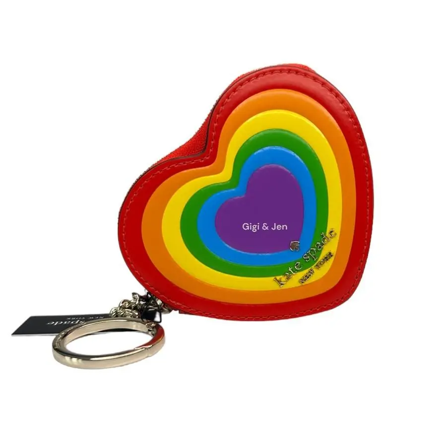 Kate Spade Love Shack Heart Coin Purse Keychain Rainbow