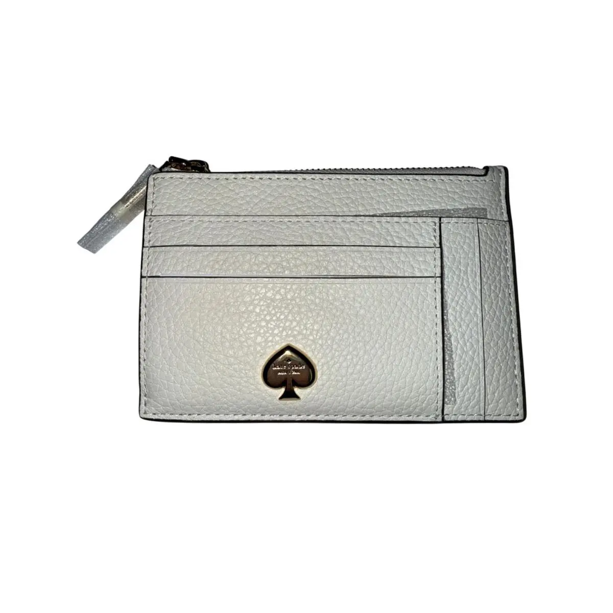 Kate Spade Kayla Large Slim Cardholder Wallet Ivory Pebbled Leather Zip Co