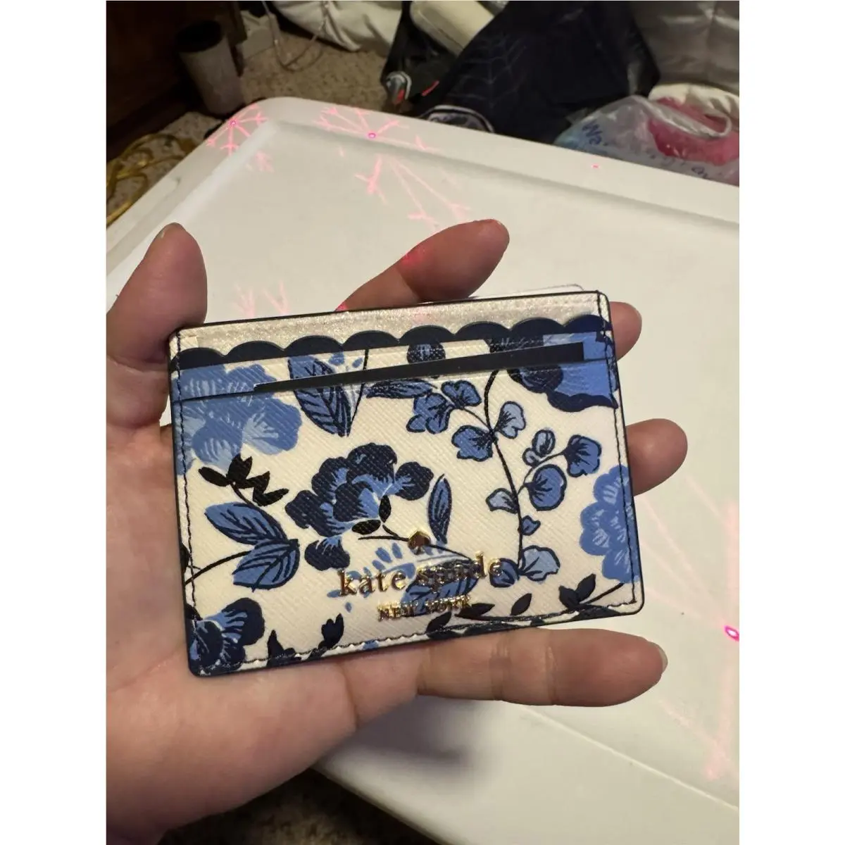 Kate Spade Madison Vase Blue Floral Small Slim Card Holder Wallet