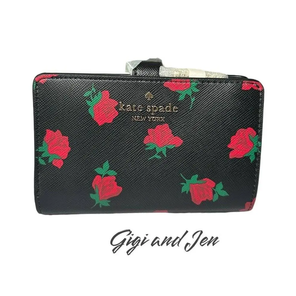 Kate Spade Madison Rose Toss Printed Medium Compact Bifold Wallet