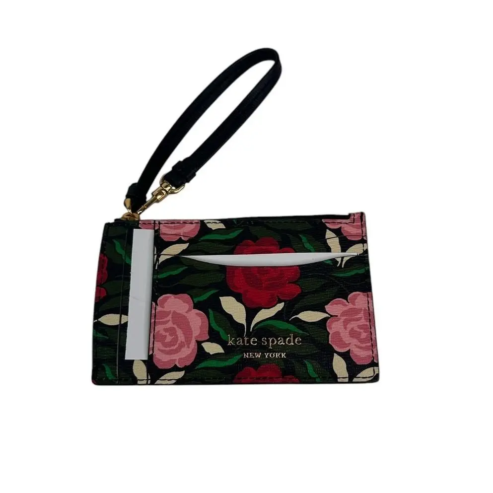 Kate Spade Morgan Rose Garden Coin Card Case Wristlet Black