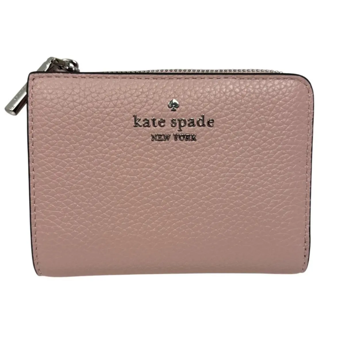 Kate Spade Lea Small Bifold Wallet Pink Pebbled Leather Zip Coin Card Holder