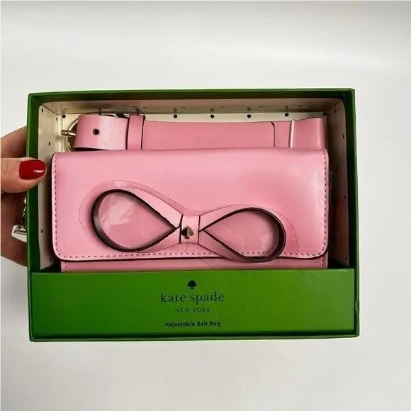 Kate Spade Bow Belt Bag Pink Leather Logo Women`s S/m New