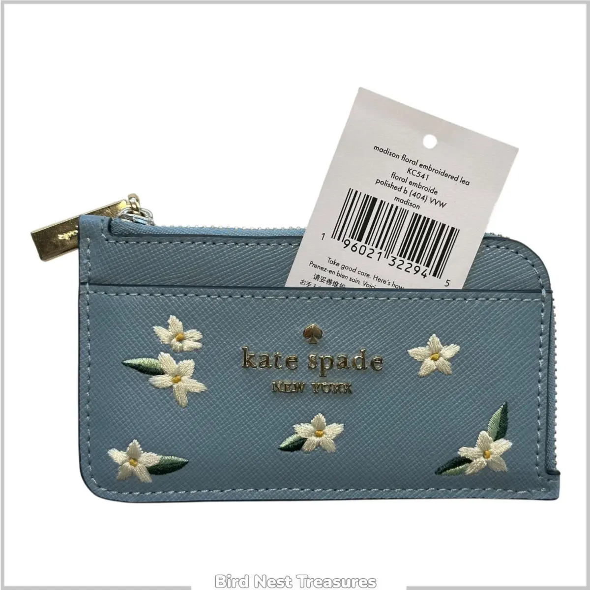 Kate Spade Madison Floral Embroidered Corner Zip Card Wallet KC541
