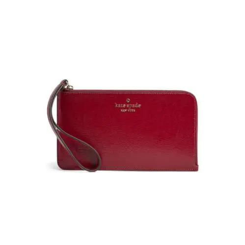 Kate Spade Textured Patent Leather Red Jam Lucy Medium L-zip Wristlet 8 x5