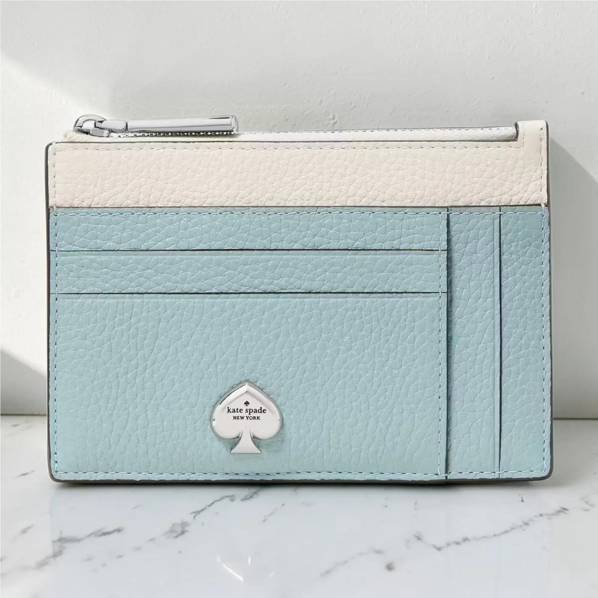 Kate Spade Kayla Large Slim Card Holder Wallet Blue White Leather KN725
