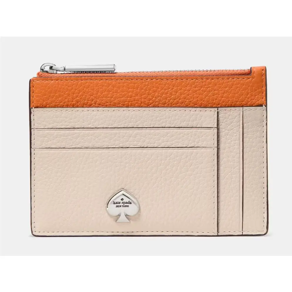 Kate Spade Kayla Large Slim Cardholder Beige Orange Wallet KN725