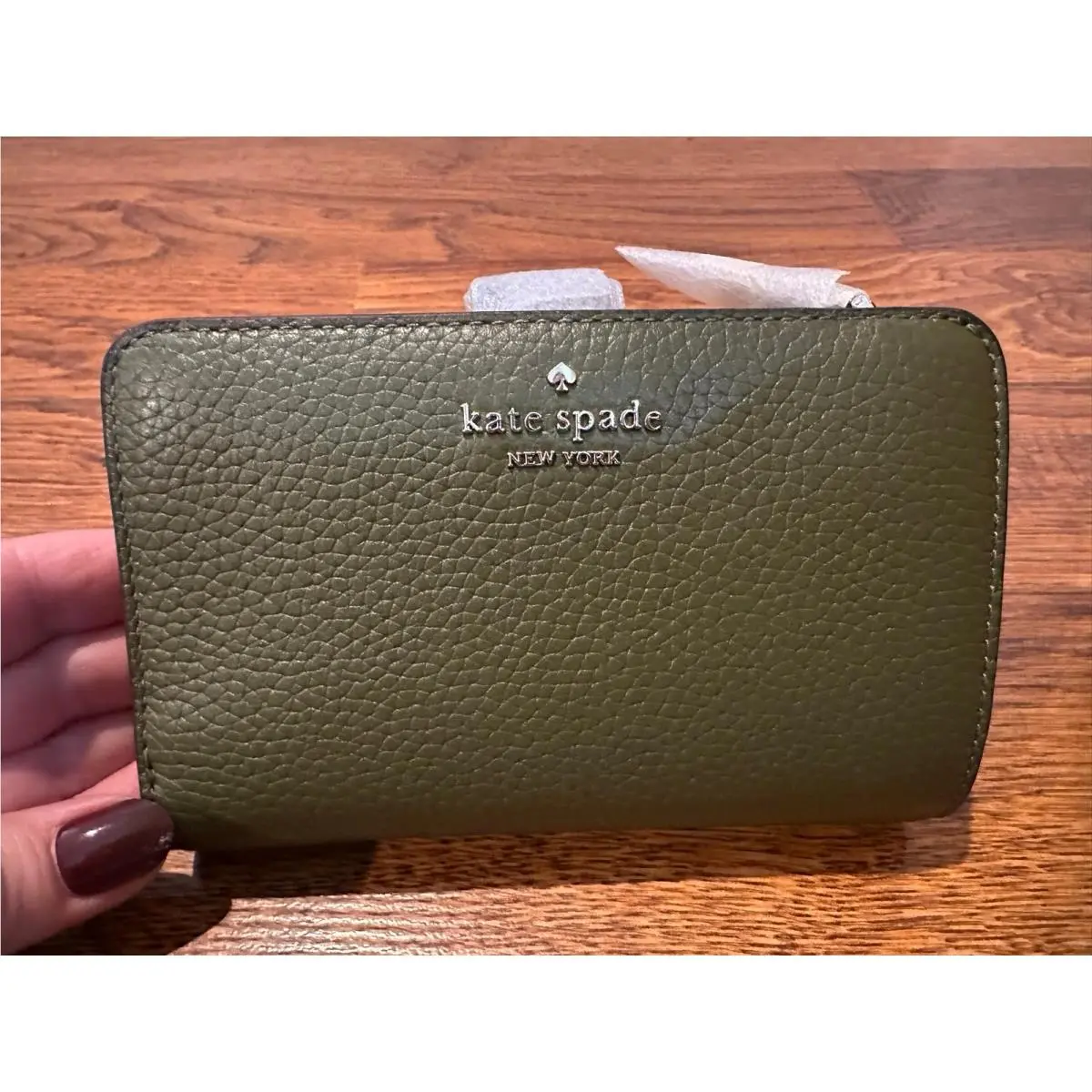 Kate Spade New York Leather Wallet Green Snap Closure 4x6 Designer Compact
