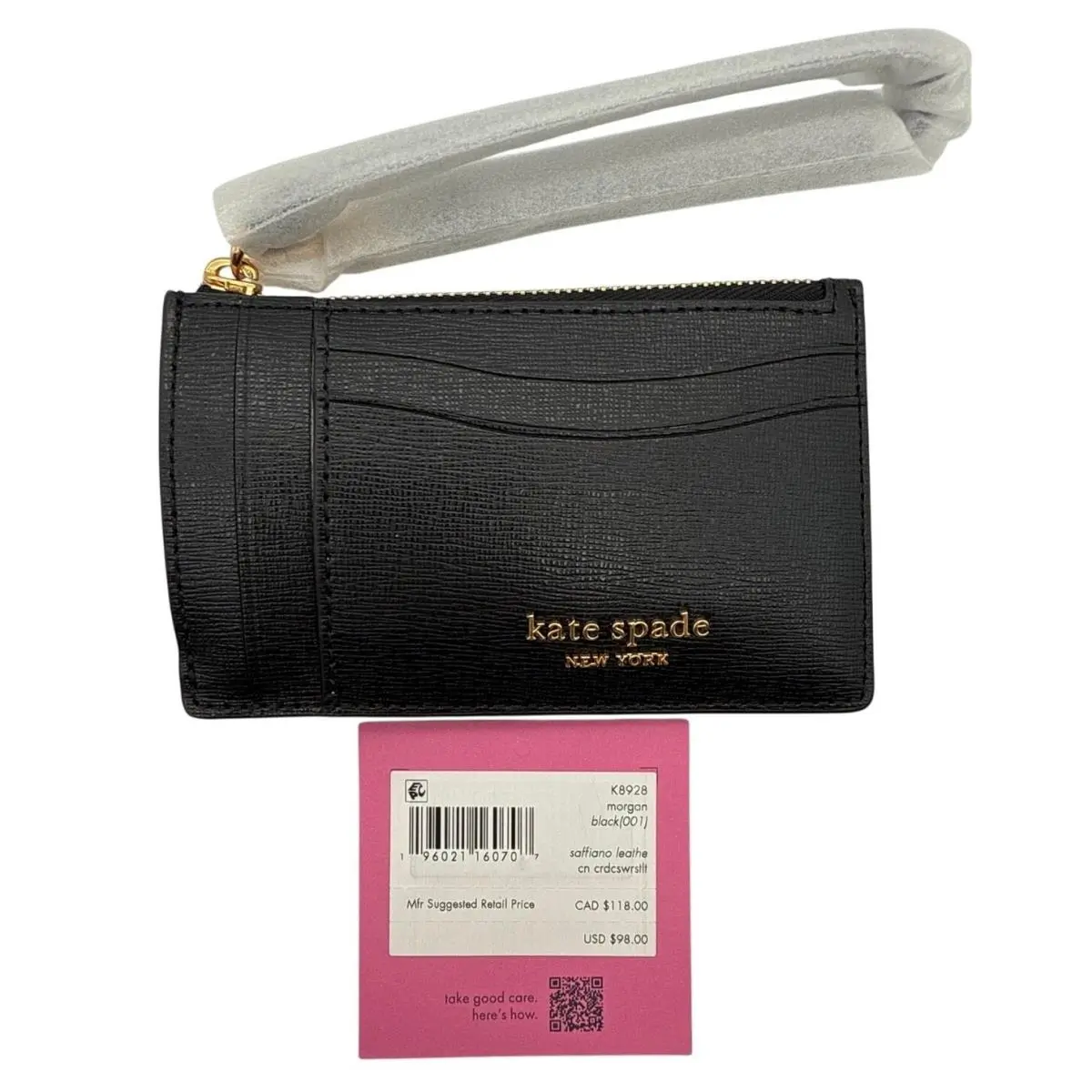 Kate Spade Morgan Card Case Wristlet Black Saffiano Leather K8928