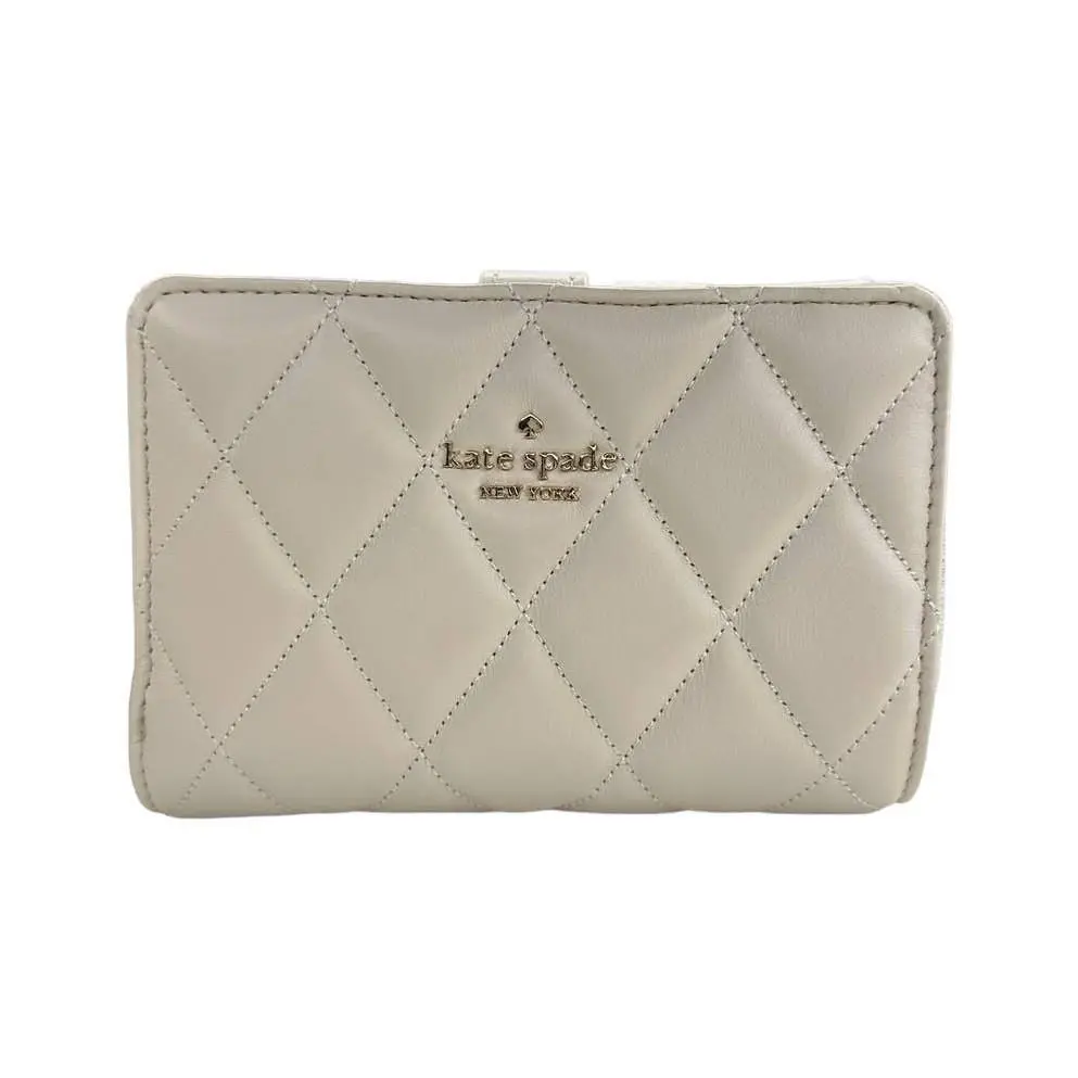 Kate Spade Carey Smooth Quilted Leather Medium Compact Wallet Creme