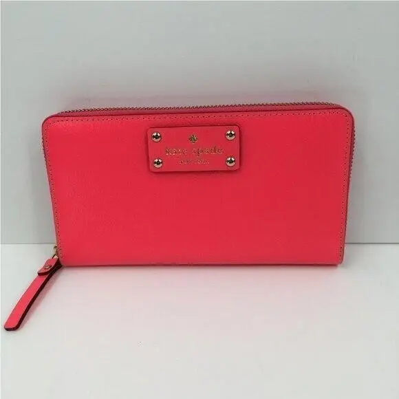 Kate Spade Wellesley Hot Rose Leather Zip Continental Wallet Pink Zipper Neda