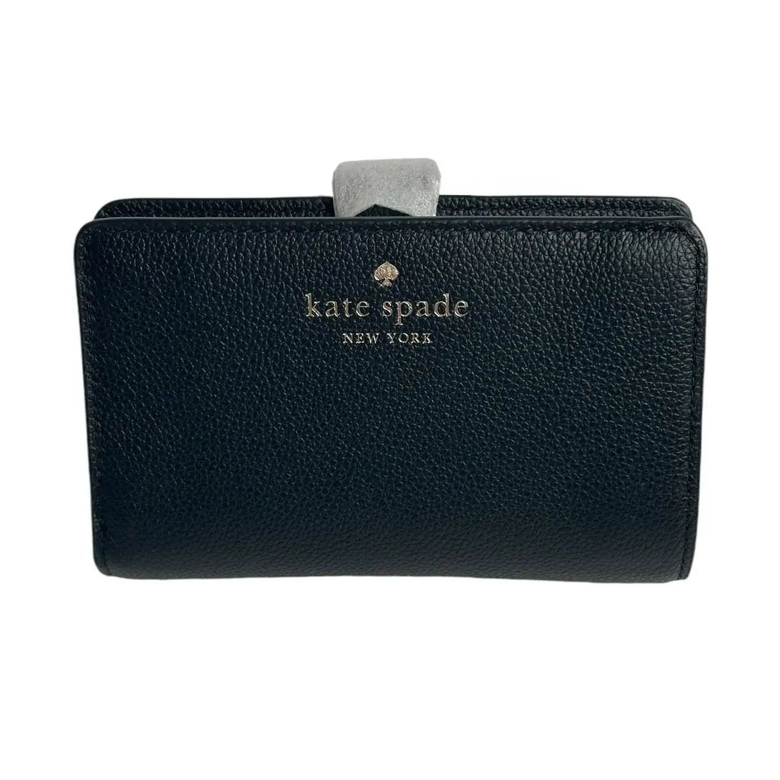 Kate Spade Elsie Pebbled Leather Medium Compact Bifold Wallet Black
