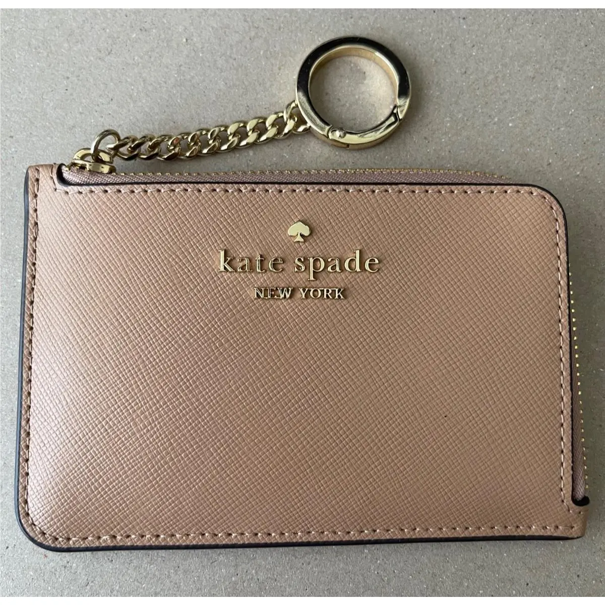 New Kate Spade KG613 Madison Medium L-zip Card Holder - Light Fawn