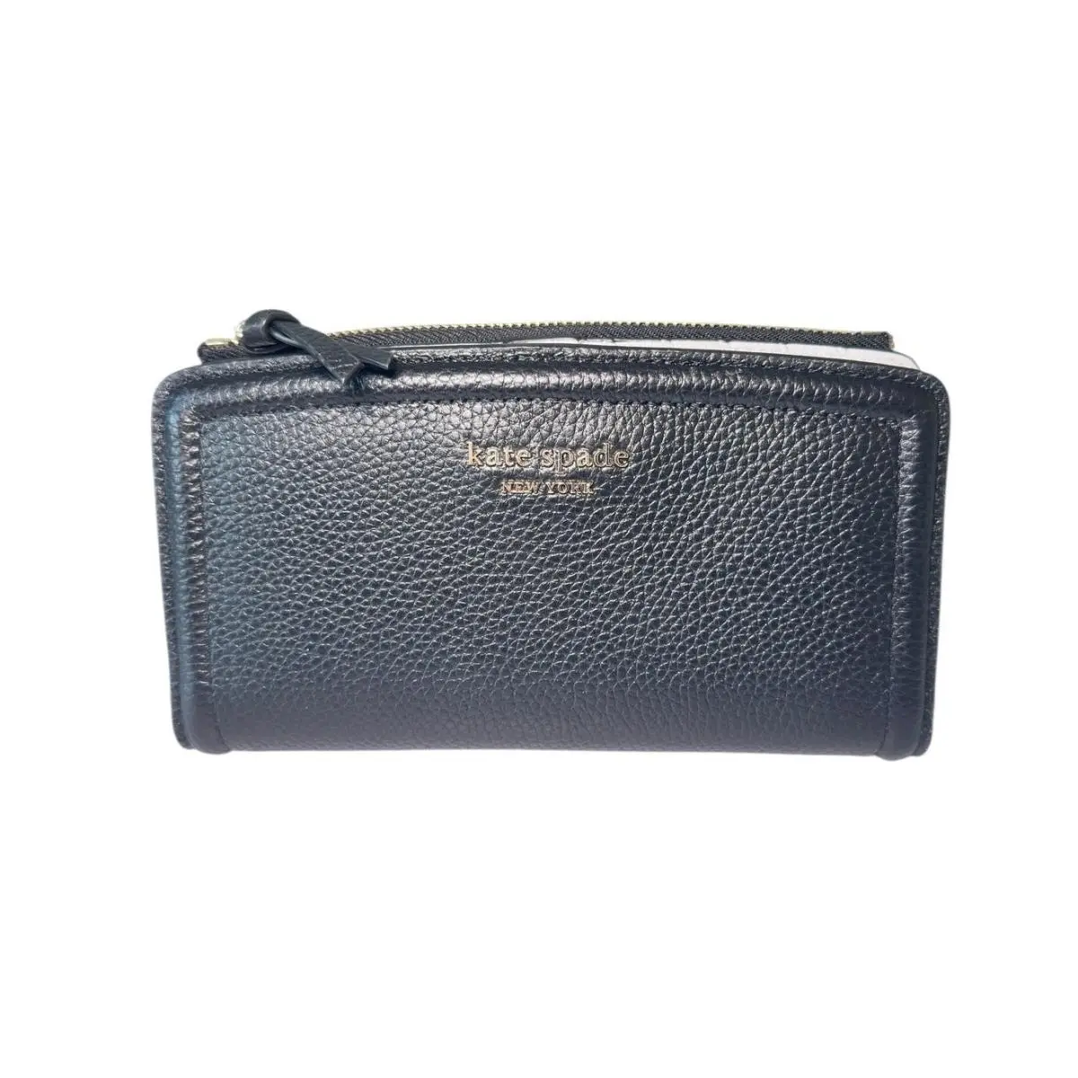 Kate Spade Knott Pebble Leather Slim Zip Black Wallet