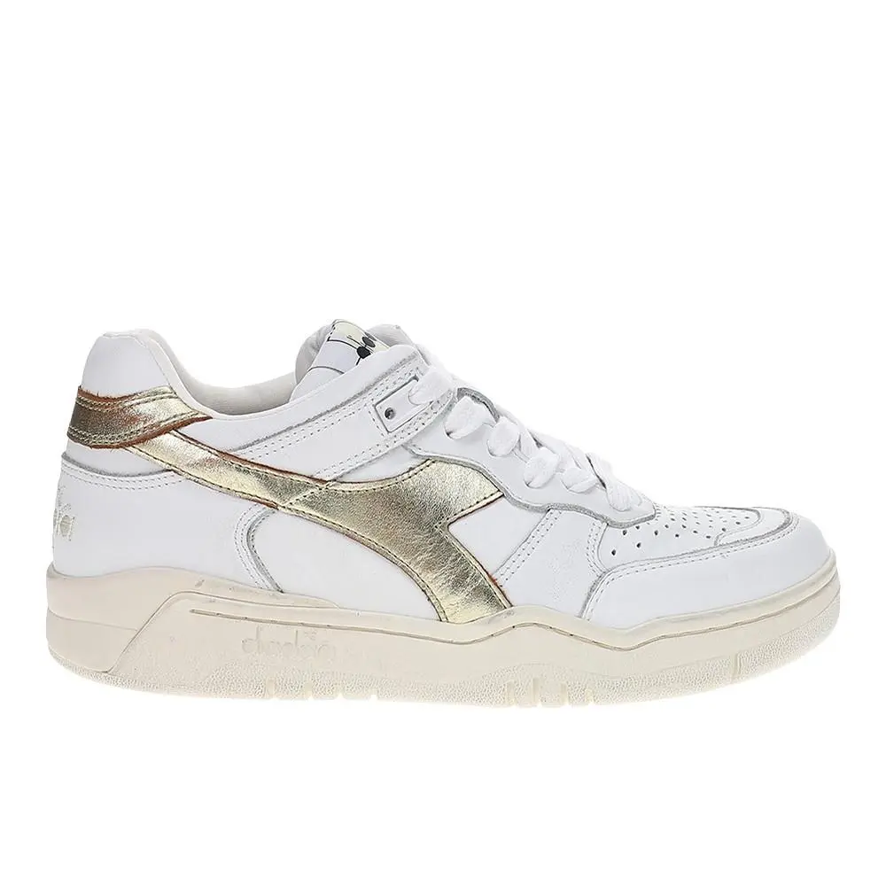 Diadora B.560 Laminated Metallic Lace Up Womens White Sneakers Casual Shoes 181