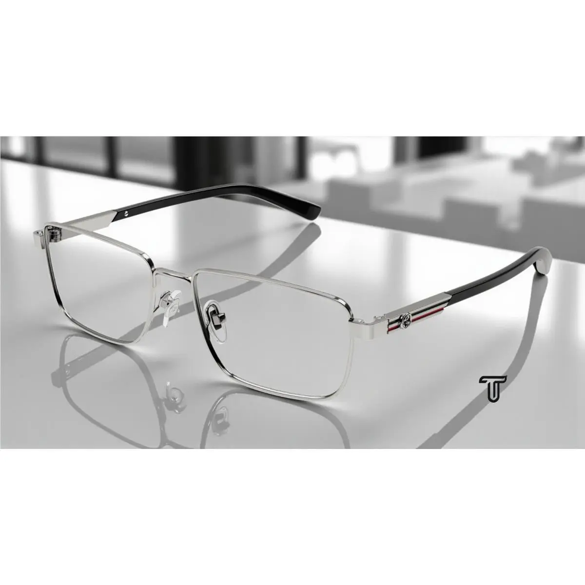 Gucci GG1291O 001 Rectangular Squared Metal Ruthenium Black 55mm Mens Eyeglasses
