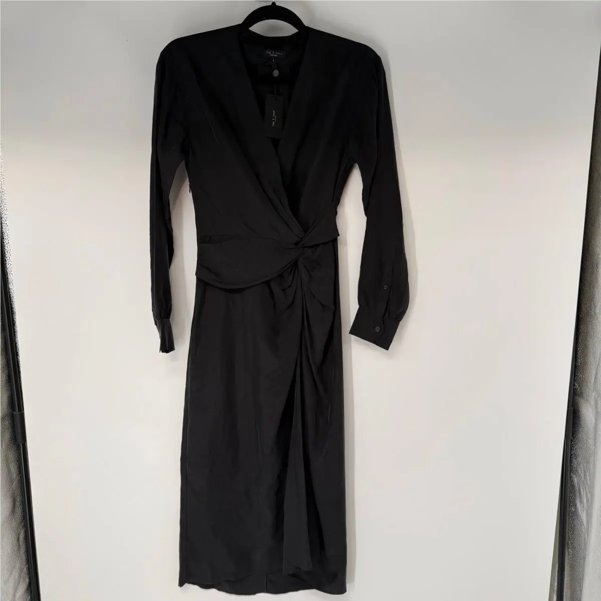 Rag Bone Amber Midi Sheath Dress Womens Size 4 Black Side Slit Long Sleeve by Rag & Bone