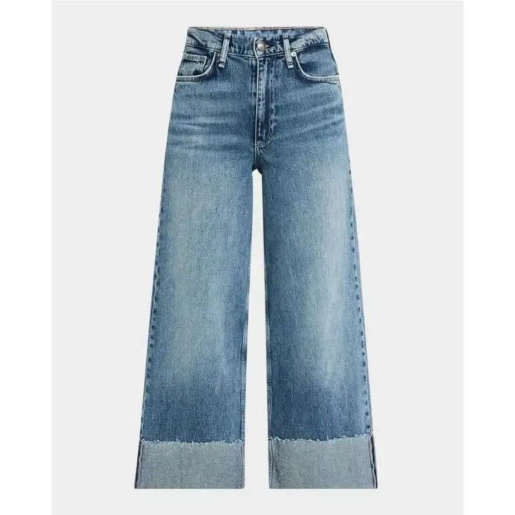 Rag Bone Sofie in Atlantic High Rise Ultra Wide Ankle Cuffed Jeans 24 by Rag & Bone