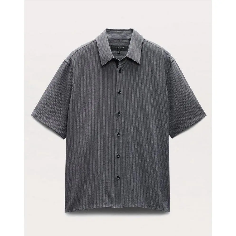 Rag Bone Dark Grey Dalton Short Sleeve Dobby Shirt Striped Size XL