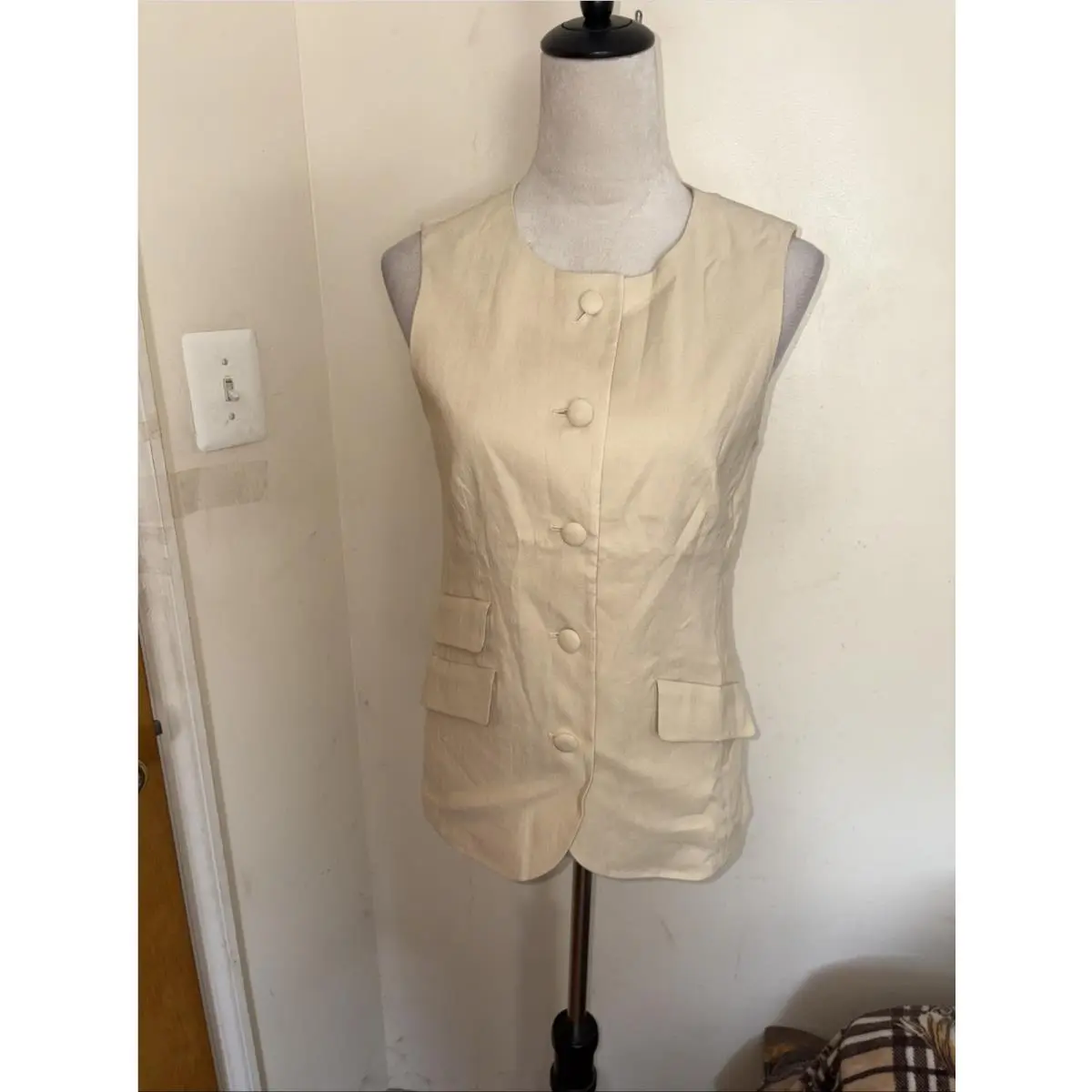 Rag Bone New York Women’s Slade Crew Linen Vest Light Tan Size 4