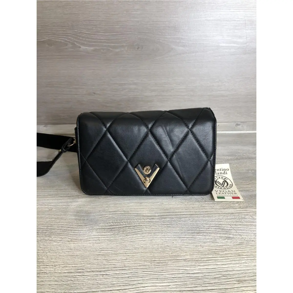 Orlandi Black Diamond Quilted Crossbody Shoulder Bag Clutch by Valentino