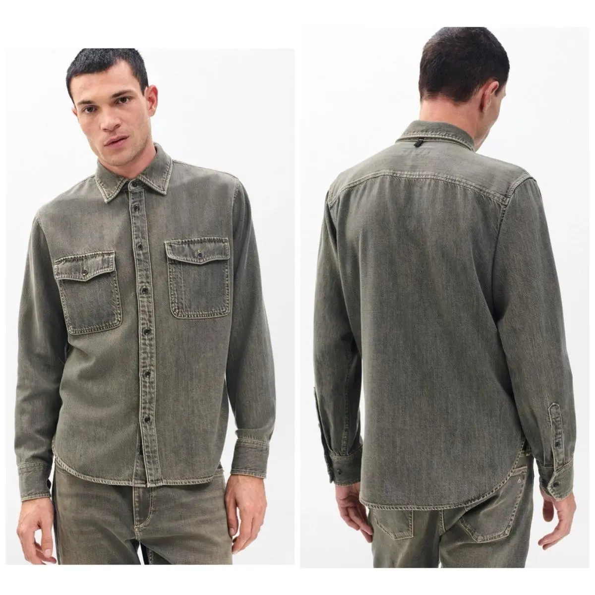 Rag Bone Infuse Denim Jack Shirt In Grey Olive Size: Large by Rag & Bone