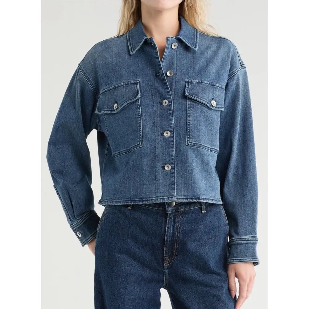 Rag Bone M Medium Jayde Shirt Jacket Denim Jean Cotton Blend Crop Bomber