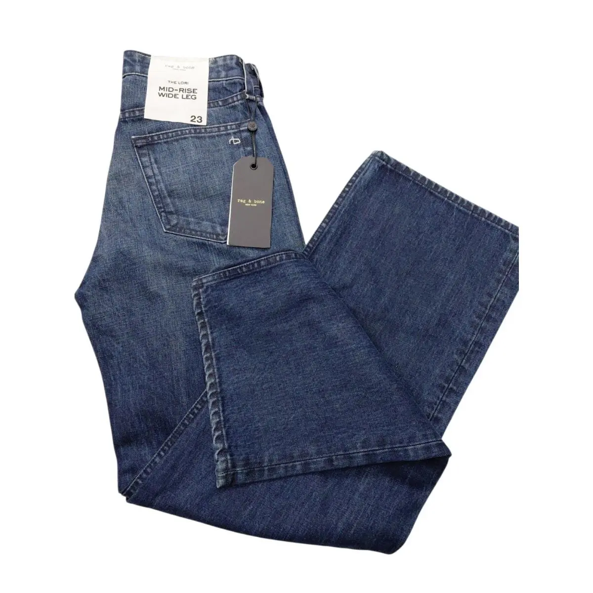Rag Bone Lori Mid Rise Wide Leg Denim Jeans Dark Wash Womens Size 23 by Rag & Bone
