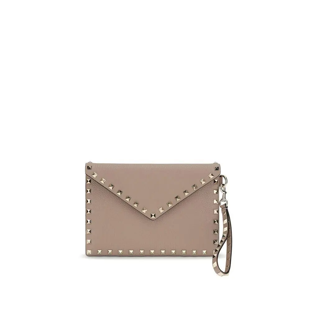 Valentino Garavani Beige Calf Leather Bos Taurus Clutch Bag