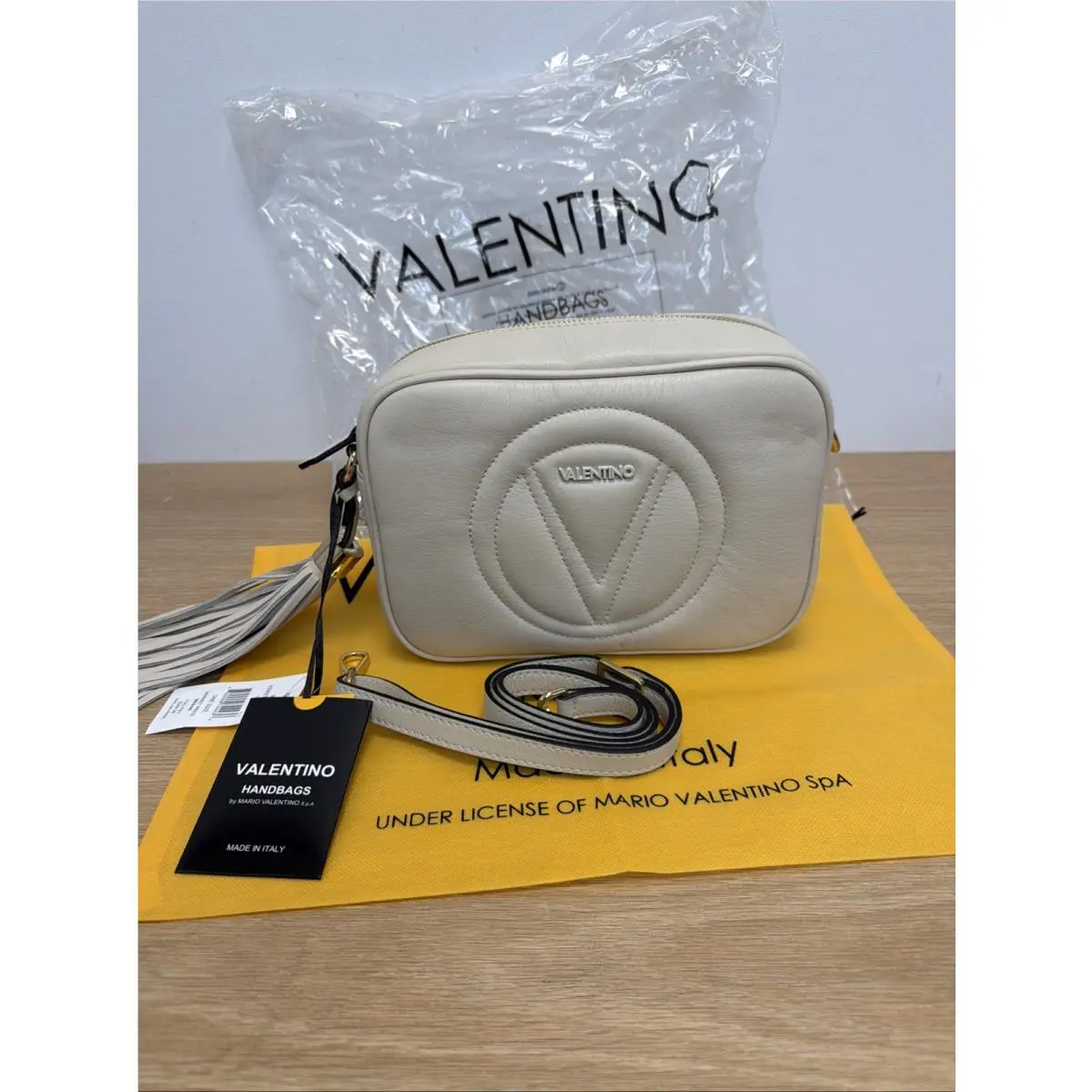 Valentino Bags Mia White Logo Zip Crossbody Bag Gold Hardware w/ Dust Bag