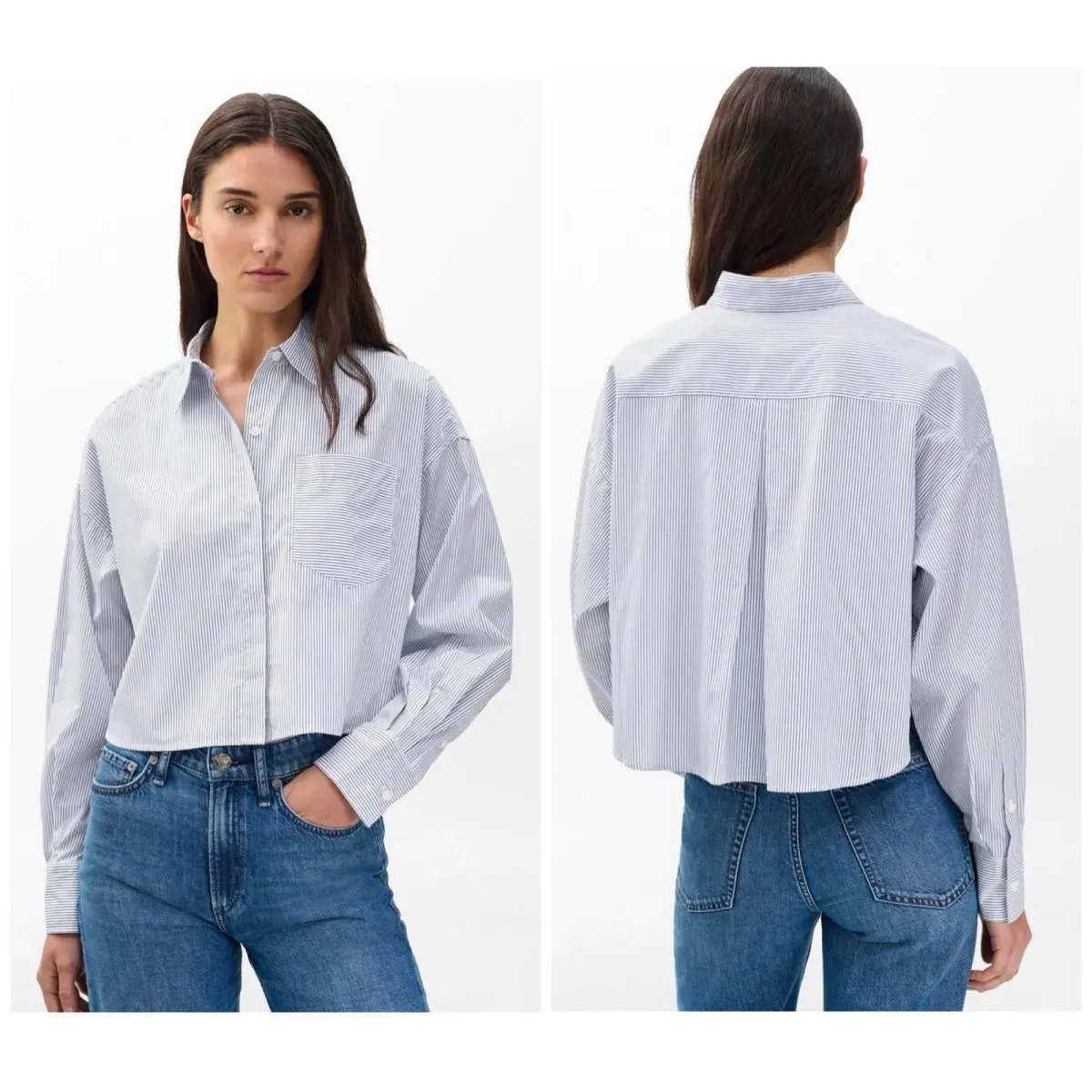 Rag Bone Marin Cropped Stripe Shirt In White Stripe Size: Large by Rag & Bone