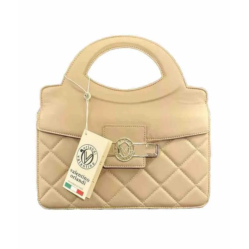 Handbag Valentino Orlandi Cream Vegan Leather Gold Trim Quilted Purse