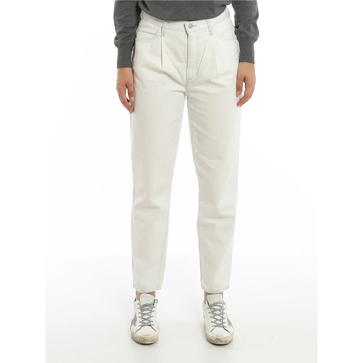 Rag Bone Pleated Peg High Rise Tapered Denim Jeans In White Size: 24