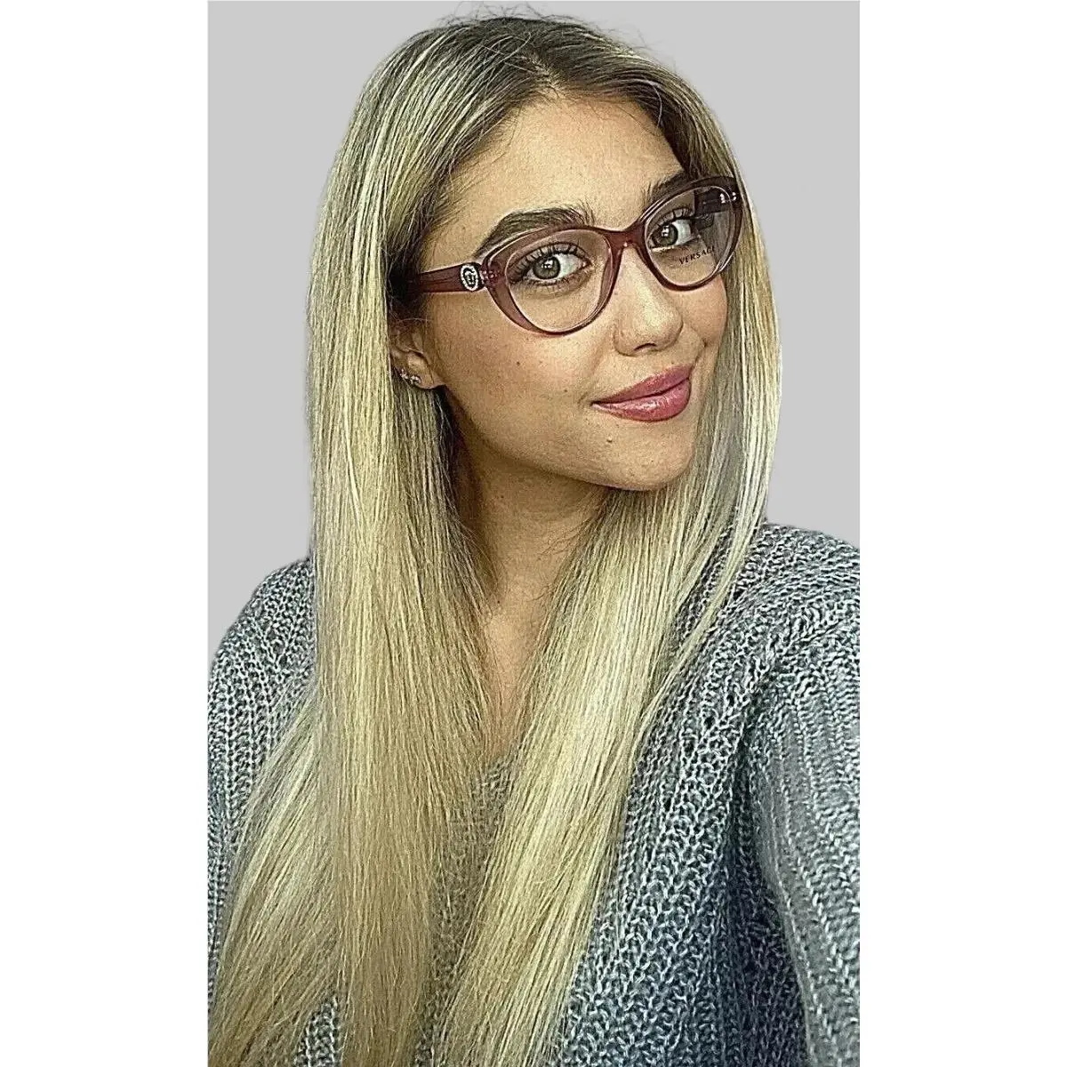 Versace Women`s Eyeglasses Frame Cat Eye Clear Pink 52mm 52-17-140